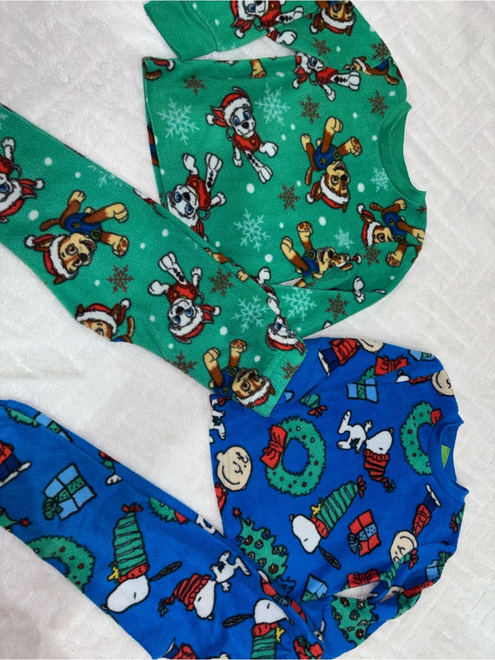 Kids Holiday Pajama Set - Green & Blue Fleece Sleepwear